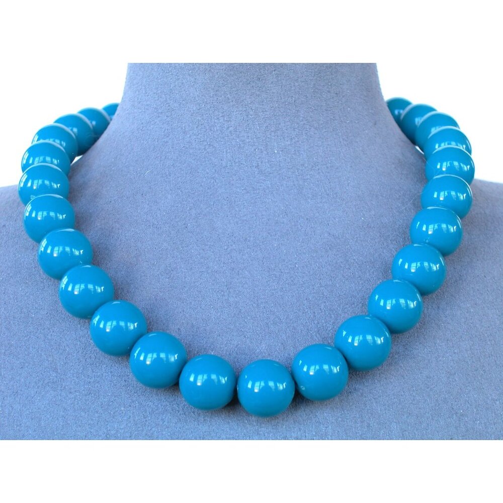Necklace Acrylic Blue Beads, 15", 2"Extension